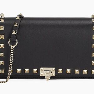 NWOT Valentino Garavani Black Rock Studded Crossbody / Clutch Pouch-on-Chain Bag